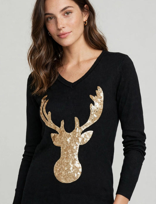 Rudolph Long Sleeve Flat Sequins Top Sweater