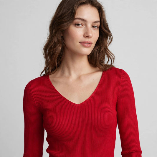 V-Neck Long Sleeve Slim Fit Sweater