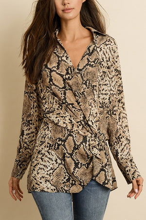 Snakeskin Surplice Blouse