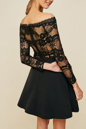 OFF-SHOULDER LACE MINI DRESS