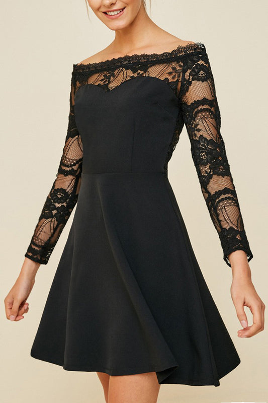 OFF-SHOULDER LACE MINI DRESS