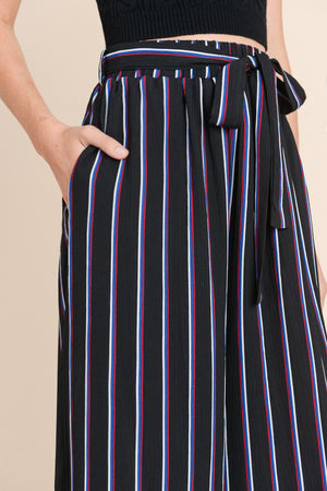 Stripe Wide Leg Paperbag Self-Tie Pants