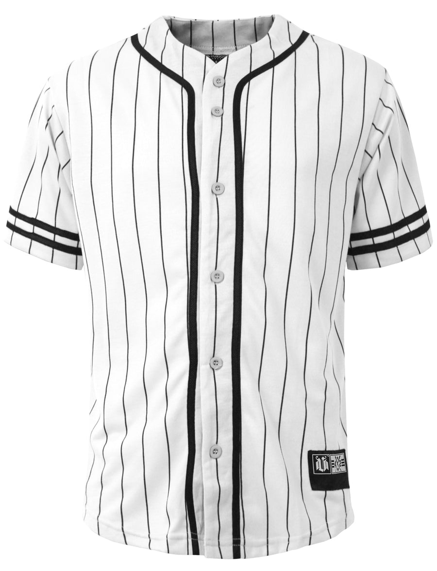 PLAIN SHORT SLEEVE BUTTON DOWN ACTIVE STRIPE BASEBALL JERSEY NEMT28 PLUS