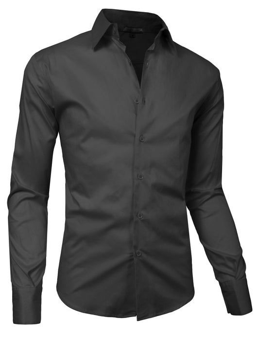 LONG SLEEVE TAILORED POINT COLLAR BUTTON DOWN SLIM FIT-SHIRTS NEMT69