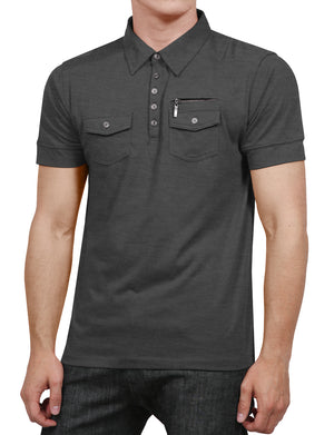 CASUAL SOLID SHORT SLEEVE DOUBLE POCKET POLO SHIRTS NEMT77 