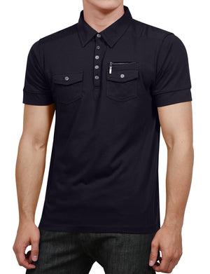 CASUAL SOLID SHORT SLEEVE DOUBLE POCKET POLO SHIRTS NEMT77 