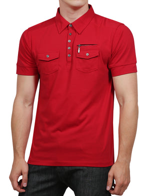 CASUAL SOLID SHORT SLEEVE DOUBLE POCKET POLO SHIRTS NEMT77 