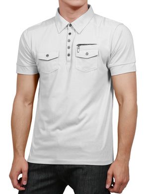 CASUAL SOLID SHORT SLEEVE DOUBLE POCKET POLO SHIRTS NEMT77 