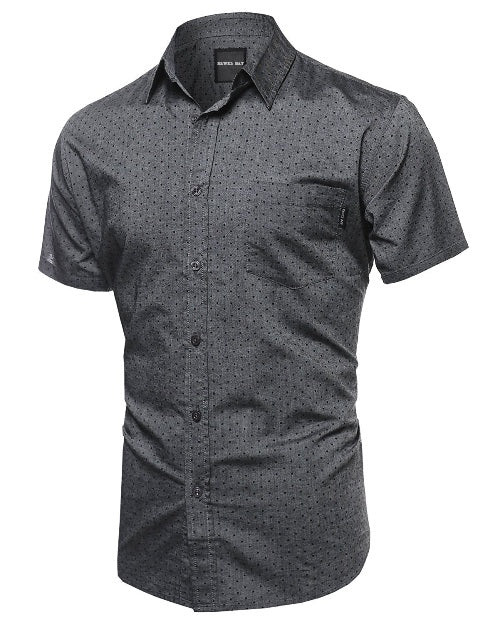 CASUAL DRESS SOLID SHORT SLEEVE FITTED BUTTON DOWN OXFORD SHIRTS NEMT8003 