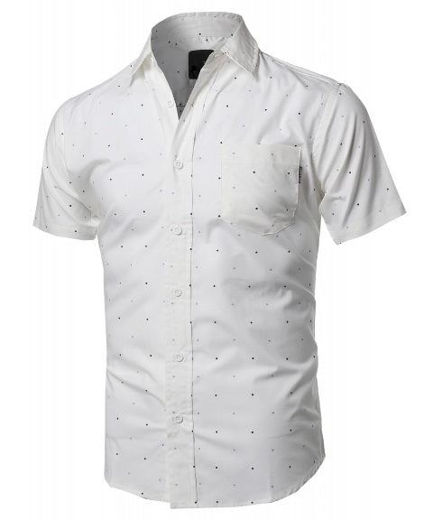 CASUAL DRESS SOLID SHORT SLEEVE FITTED BUTTON DOWN OXFORD SHIRTS NEMT803