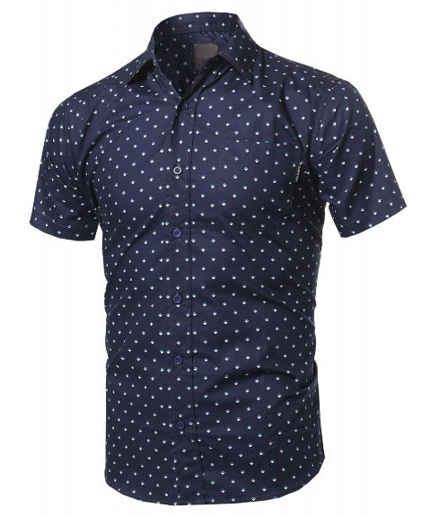 CASUAL DRESS SOLID SHORT SLEEVE FITTED BUTTON DOWN OXFORD SHIRTS NEMT8401 PLUS