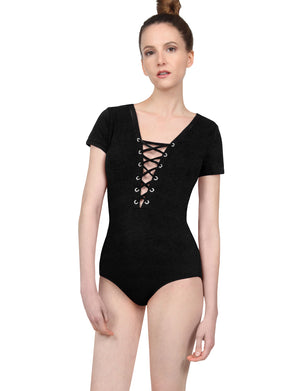 SEXY FITTED STRETCHY SHORT SLEEVE LACE UP STRAP SNAP BUTTON BODYSUIT NEWBS32 