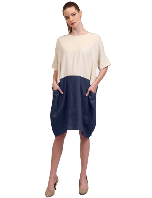 CASUAL SHORT SLEEVE BLOCK CUTE TUNIC DRESS W/POCKETS NEWDR100