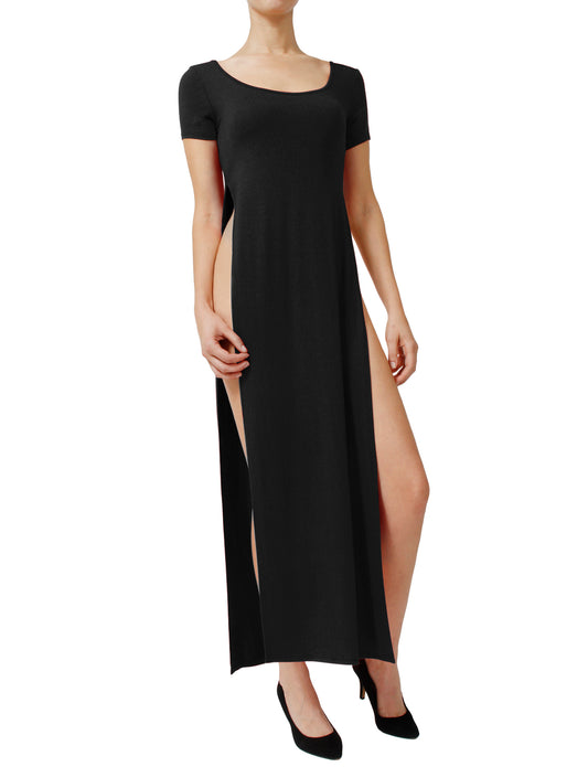 SHORT SLEEVE MAXI SPLIT SLIT DRESS NEWDR14