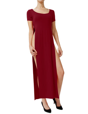 SHORT SLEEVE MAXI SPLIT SLIT DRESS NEWDR14 