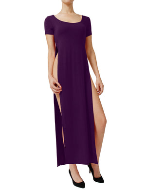 SHORT SLEEVE MAXI SPLIT SLIT DRESS NEWDR14 