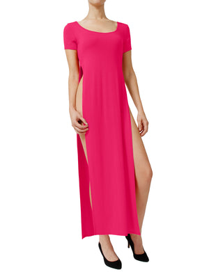 SHORT SLEEVE MAXI SPLIT SLIT DRESS NEWDR14 