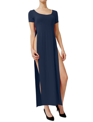 SHORT SLEEVE MAXI SPLIT SLIT DRESS NEWDR14 