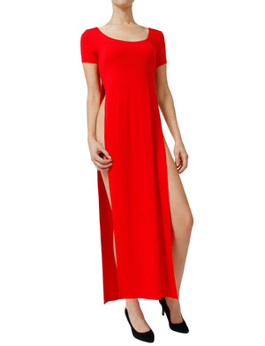 SHORT SLEEVE MAXI SPLIT SLIT DRESS NEWDR14 