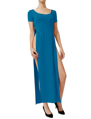 SHORT SLEEVE MAXI SPLIT SLIT DRESS NEWDR14 