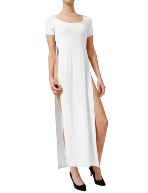 SHORT SLEEVE MAXI SPLIT SLIT DRESS NEWDR14 