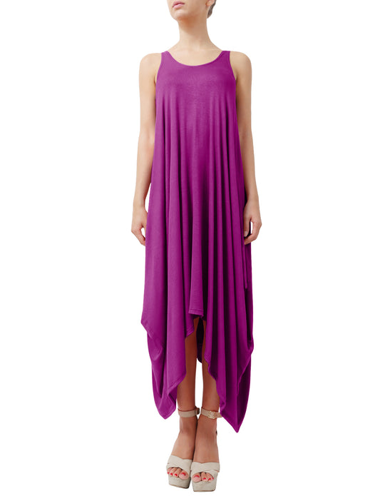LIGHT WEIGHT SLEEVELESS MAXI HANDKERCHIEF HEM DRESS NEWDR15 