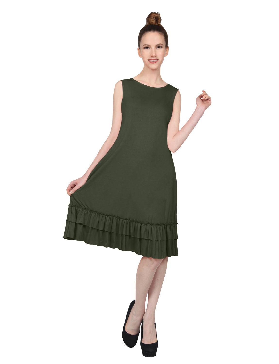 STRETCHY SLEEVELESS RUFFLE HEM DRESS NEWDR209 PLUS
