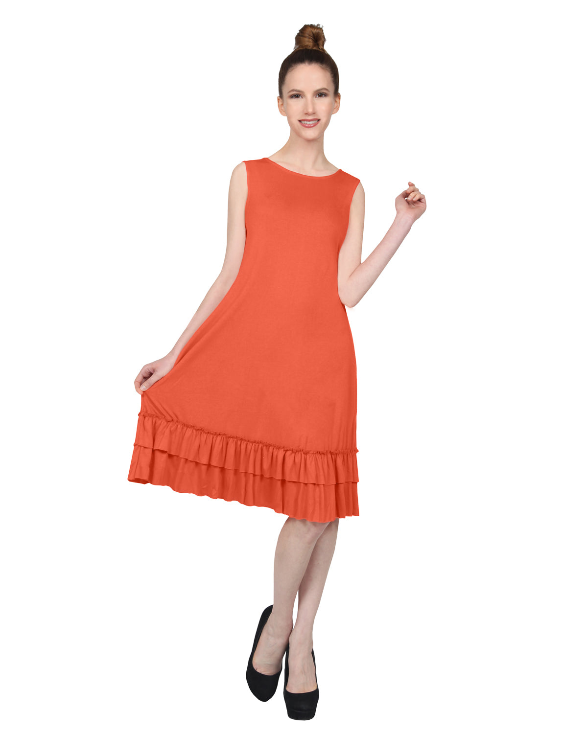 STRETCHY SLEEVELESS RUFFLE HEM DRESS NEWDR209 PLUS