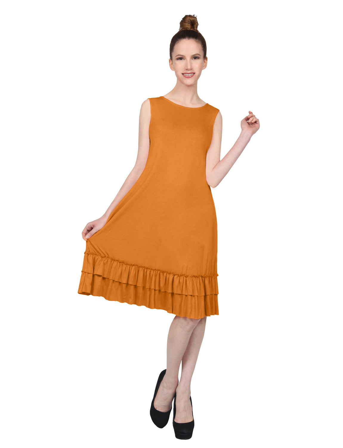 STRETCHY SLEEVELESS RUFFLE HEM DRESS NEWDR209 PLUS