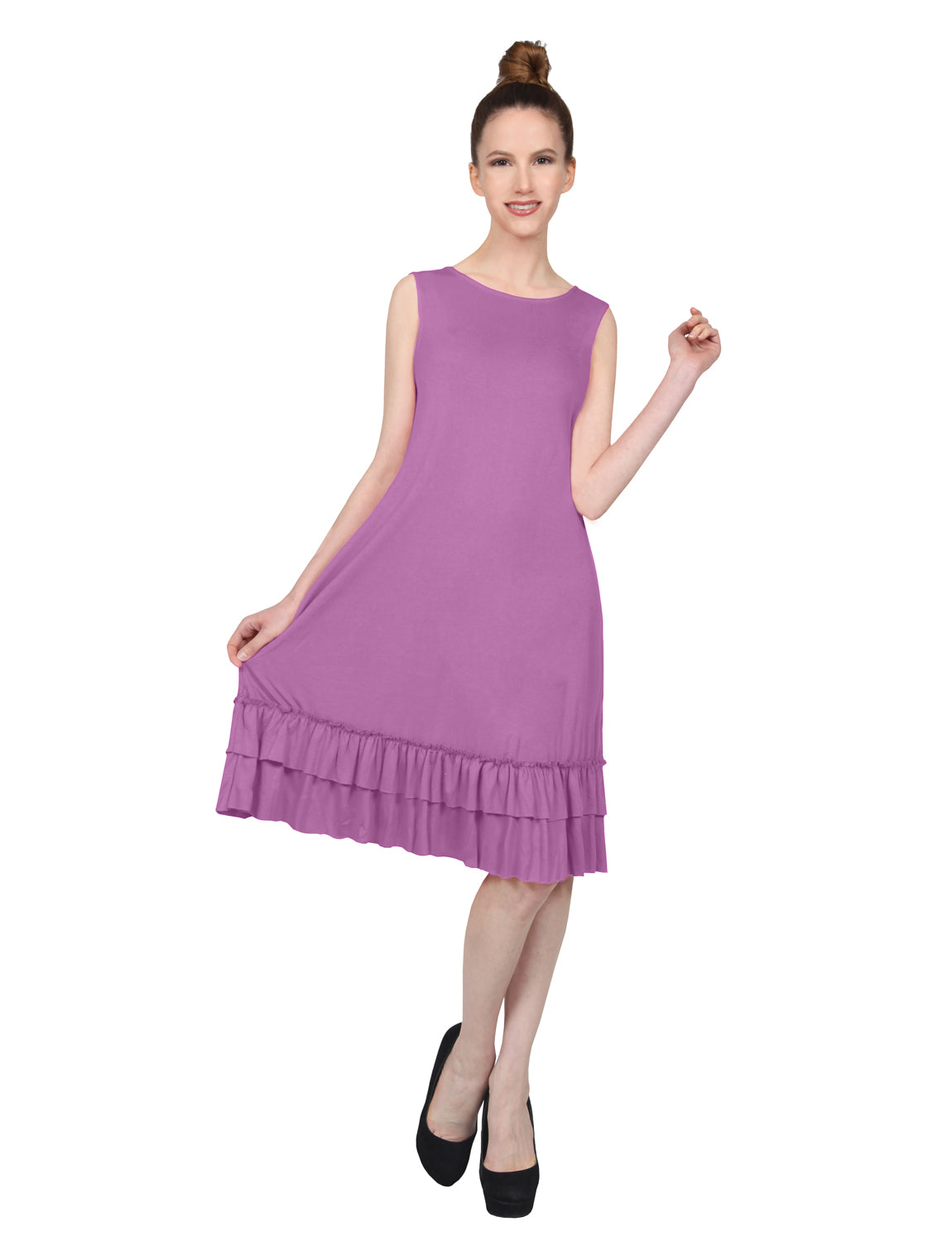 STRETCHY SLEEVELESS RUFFLE HEM DRESS NEWDR209 PLUS
