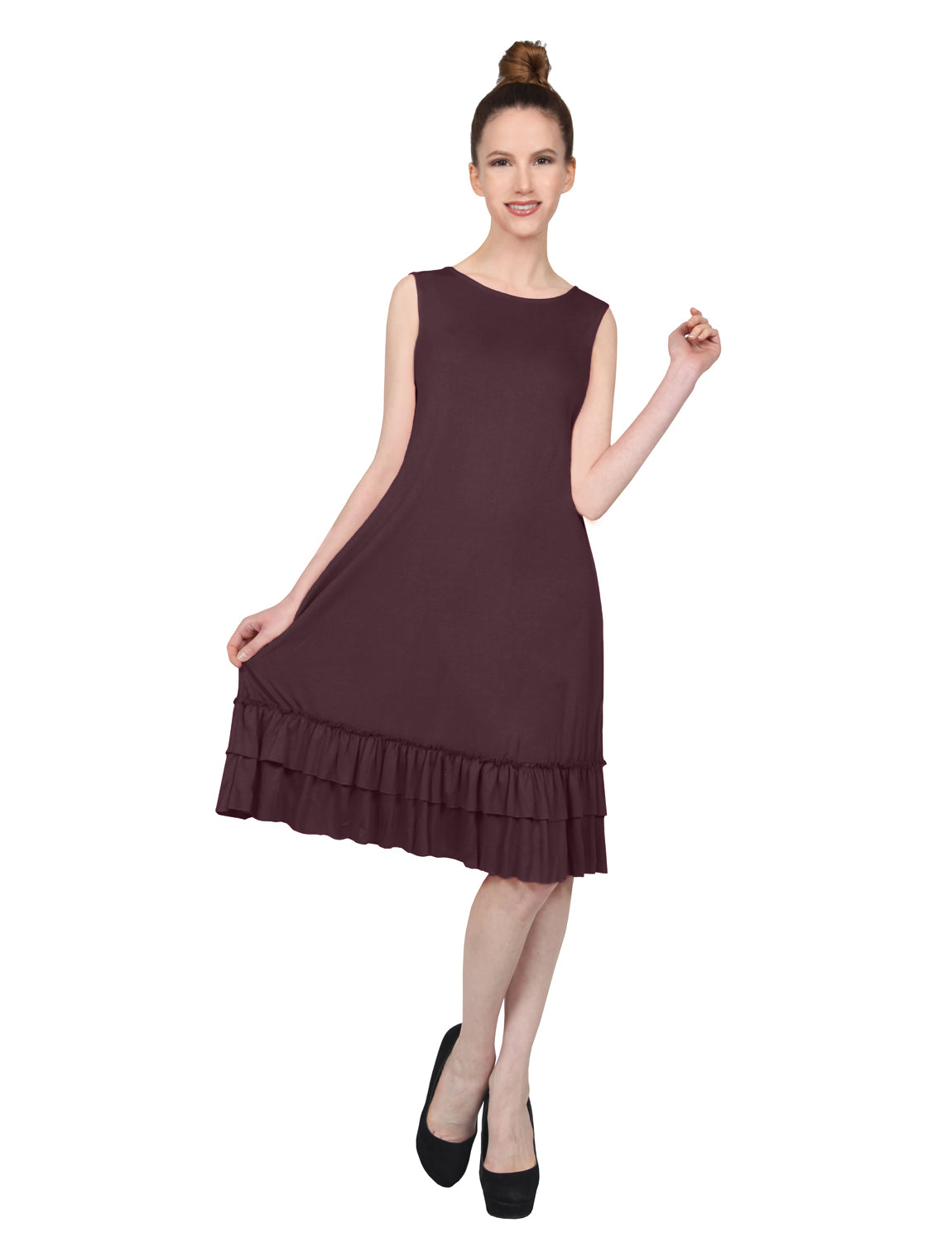 STRETCHY SLEEVELESS RUFFLE HEM DRESS NEWDR209 PLUS