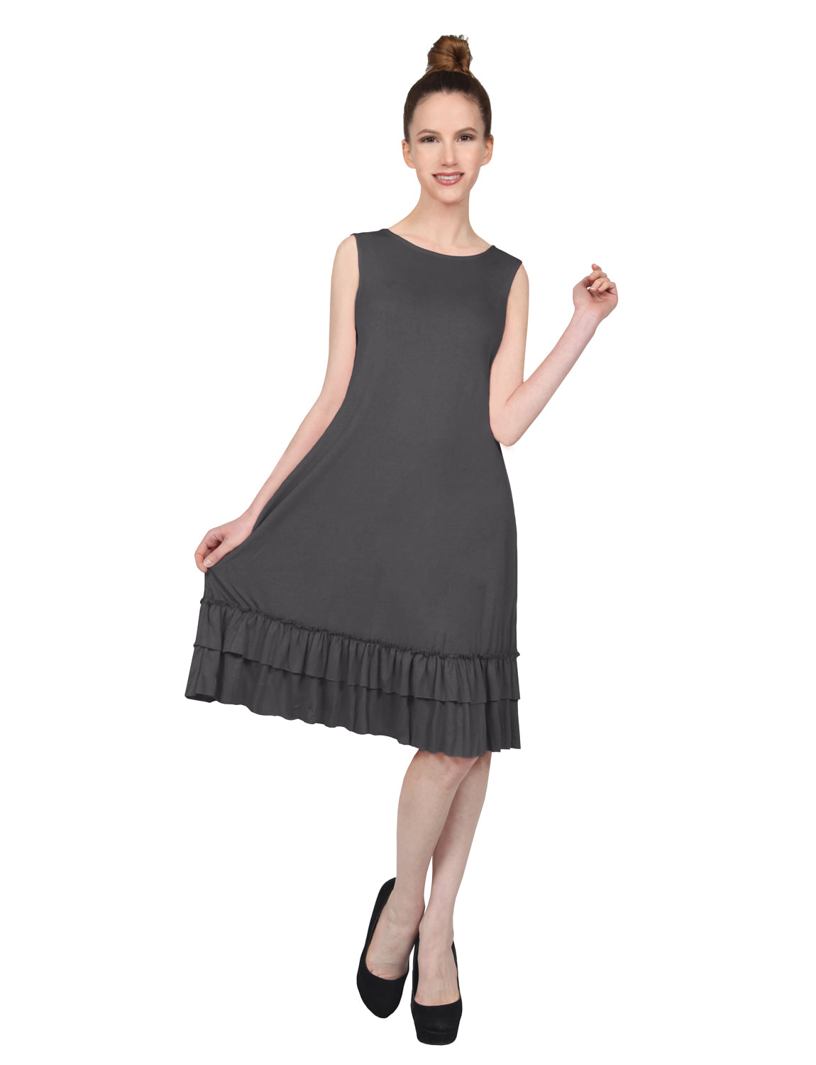 STRETCHY SLEEVELESS RUFFLE HEM DRESS NEWDR209 PLUS