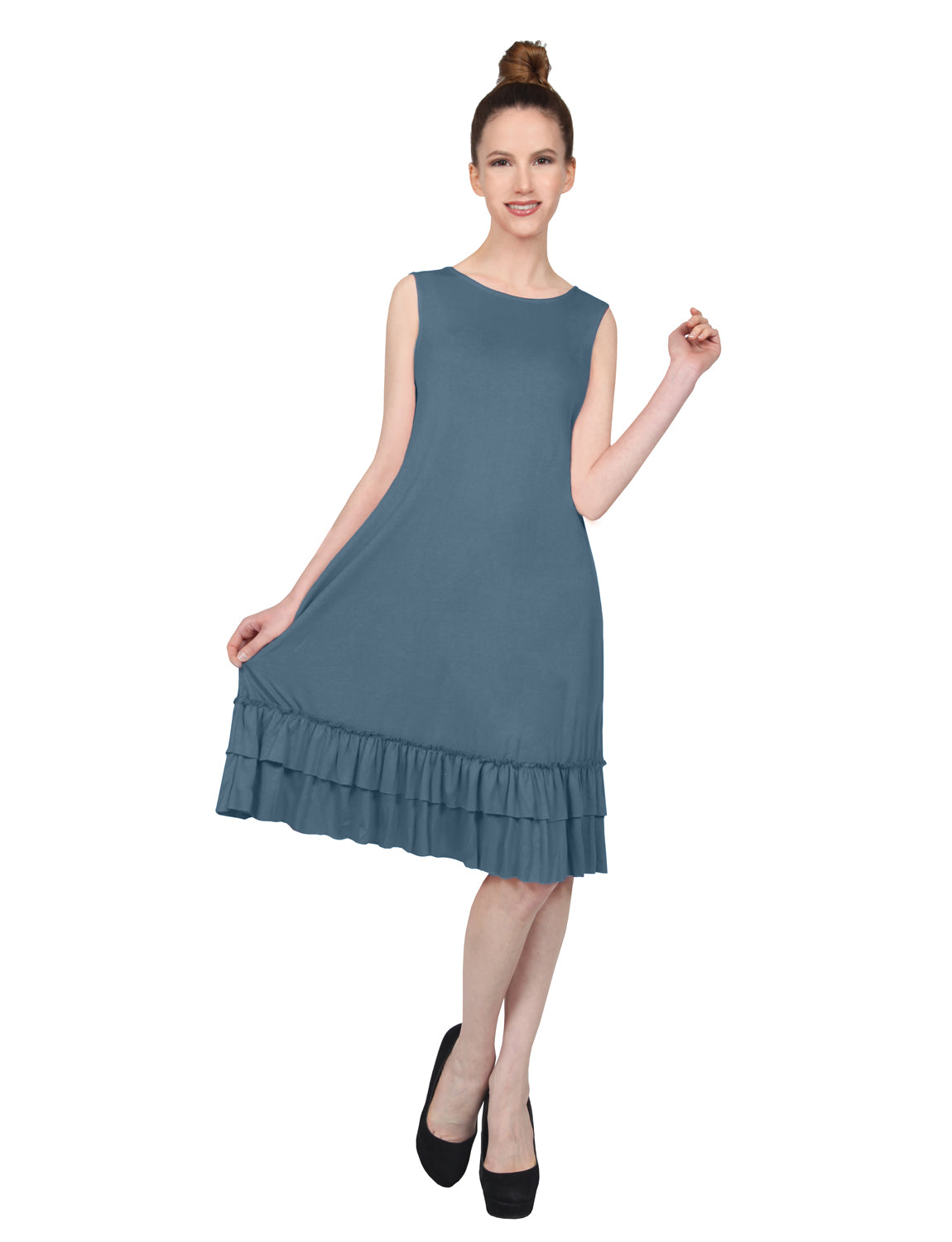 STRETCHY SLEEVELESS RUFFLE HEM DRESS NEWDR209 PLUS