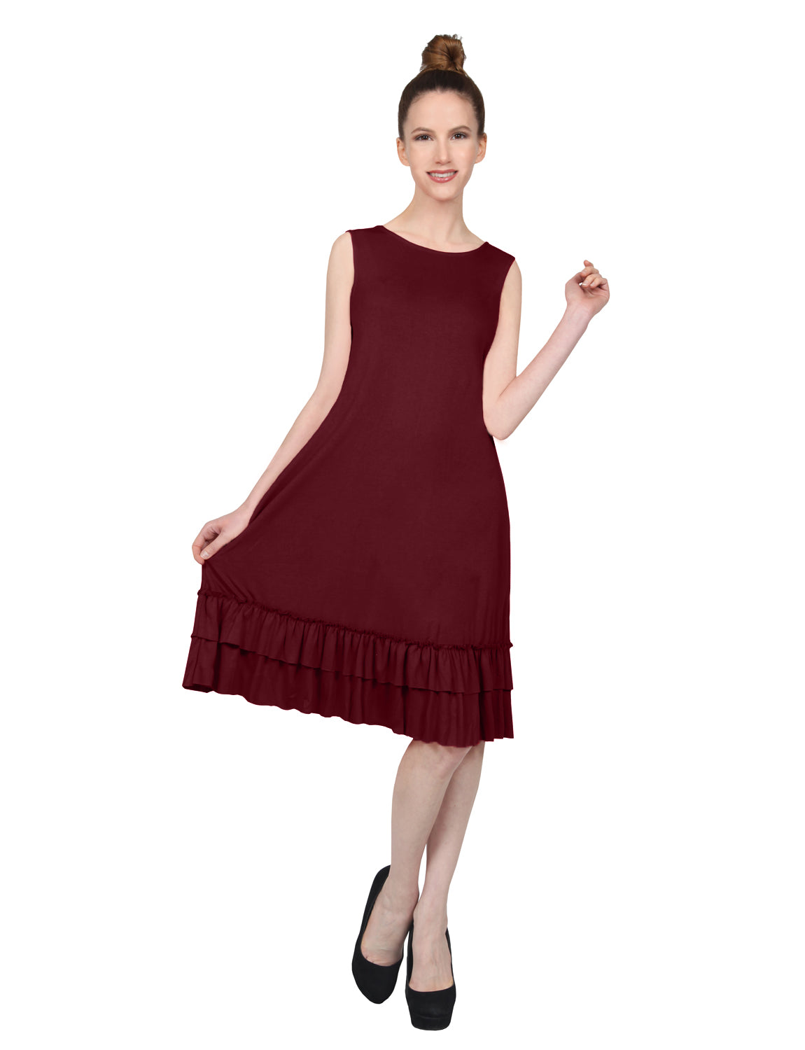 STRETCHY SLEEVELESS RUFFLE HEM DRESS NEWDR209 PLUS