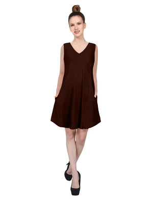 CASUAL SLEEVELESS V-NECK FLARED ROUND HEM TUNIC VISCOSE SHORT DRESS WITH SIDE POCKETS NEWDR210 PLUS