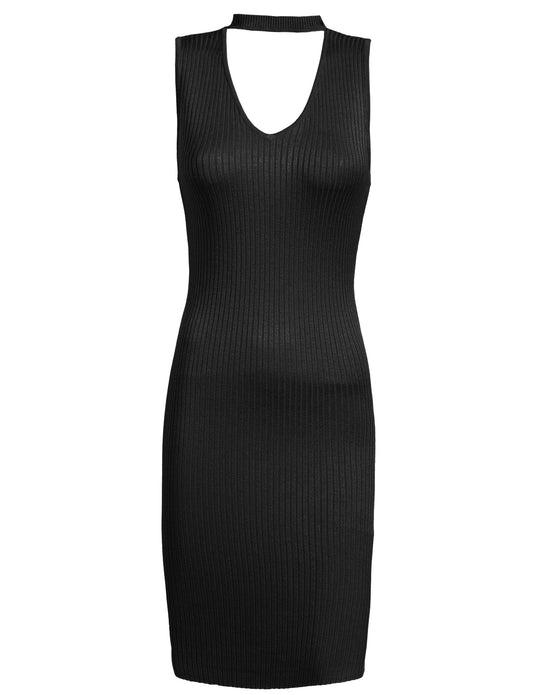 FITTED SLEEVELESS DOUBLE V-NECK CHOKER SWEATER DRESS NEWDR28