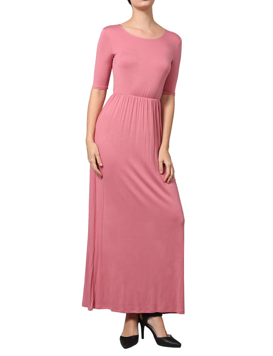 WOMEN’S SHORT SLEEVE SCOOP NECK PLAIN MAXI DRESS NEWDR44 