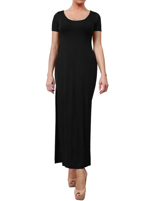CLASSIC SHORT SLEEVE SPLIT SLIT MAXI DRESS NEWDR62