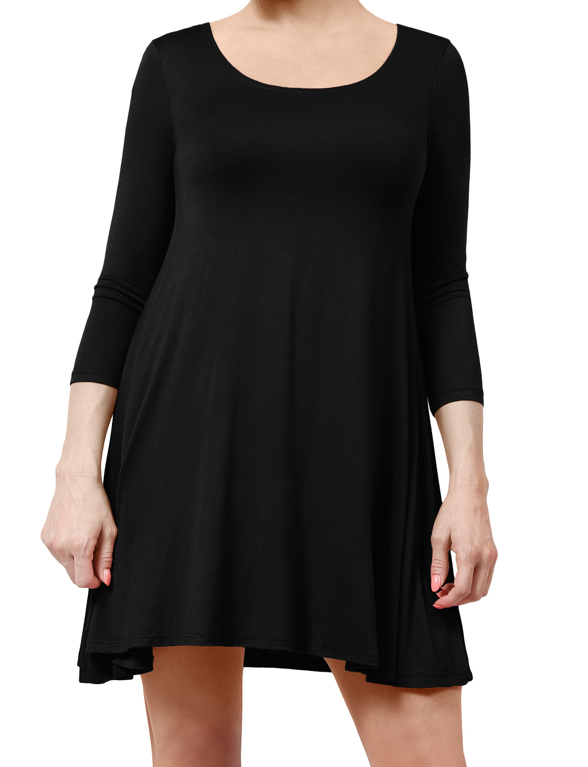 WOMEN FLOWING CREW NECK LONG SLEEVE TUNIC DRESS NEWDR63 