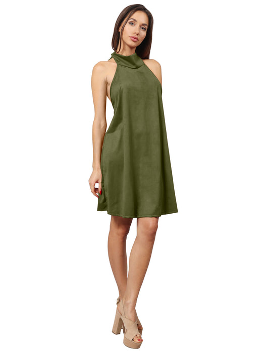 WOMEN’S SEXY RIBBON TIE HALTER NECK RELAXED MIDI DRESS NEWDR86