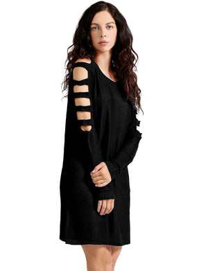 LADDER LONG SLEEVE LOOSE FIT TUNIC SWEATER DRESS NEWDR90 