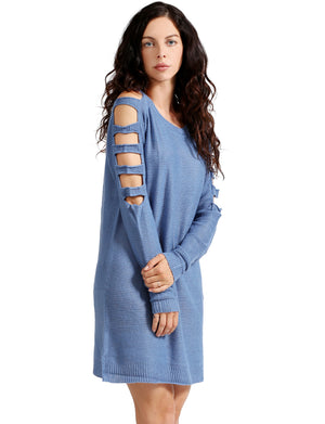 LADDER LONG SLEEVE LOOSE FIT TUNIC SWEATER DRESS NEWDR90 