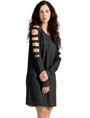 LADDER LONG SLEEVE LOOSE FIT TUNIC SWEATER DRESS NEWDR90 