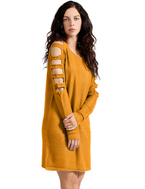 LADDER LONG SLEEVE LOOSE FIT TUNIC SWEATER DRESS NEWDR90 