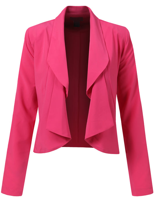 WOMEN LIGHT WEIGHT OPEN FRONT SHRRING COLLAR LONG SLEEVE BLAZER JACKET NEWJ104