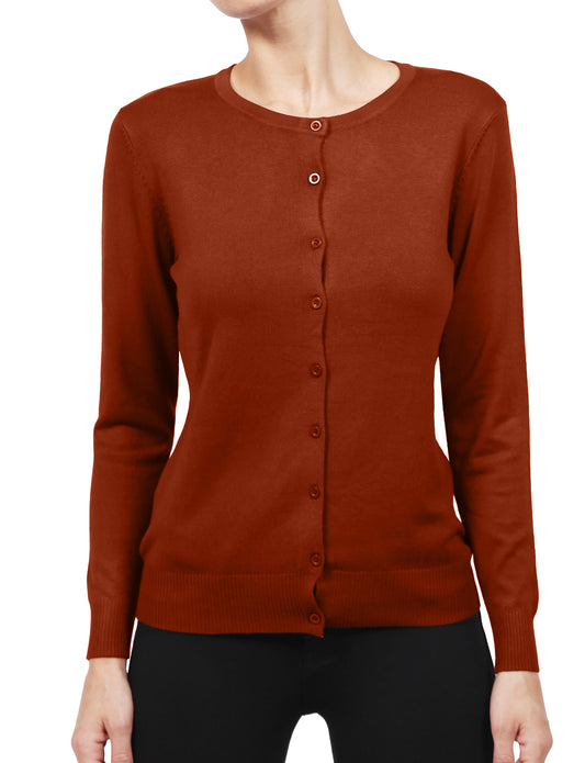 STRETCH CREW NECKLINE LONG SLEEVE BUTTON END RIBBED CONTRAST CARDIGAN NEWJ120