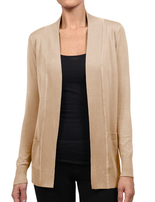 OPEN FRONT KNIT CARDIGAN EXTRA STRETCHY-KHAKI2 NEWJ123