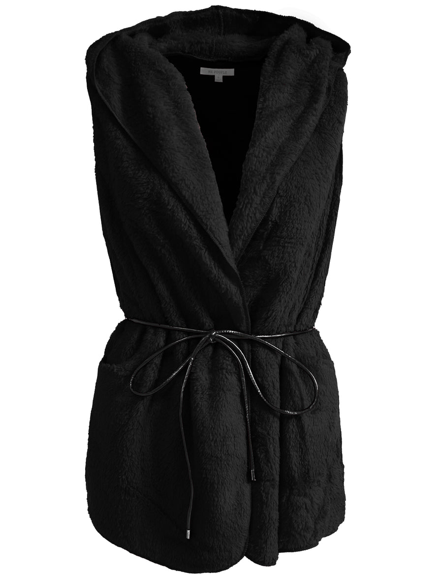 LIGHT WEIGHT FAUX FUR HOODED VEST WITH BELT NEWJ139 