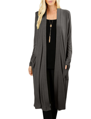 CLASSIC LONG SLEEVE KNEE LENGTH OPEN FRONT SIDE POCKETS CARDIGAN NEWJ1441 PLUS