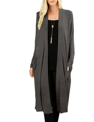 CLASSIC LONG SLEEVE KNEE LENGTH OPEN FRONT SIDE POCKETS CARDIGAN NEWJ1441 PLUS